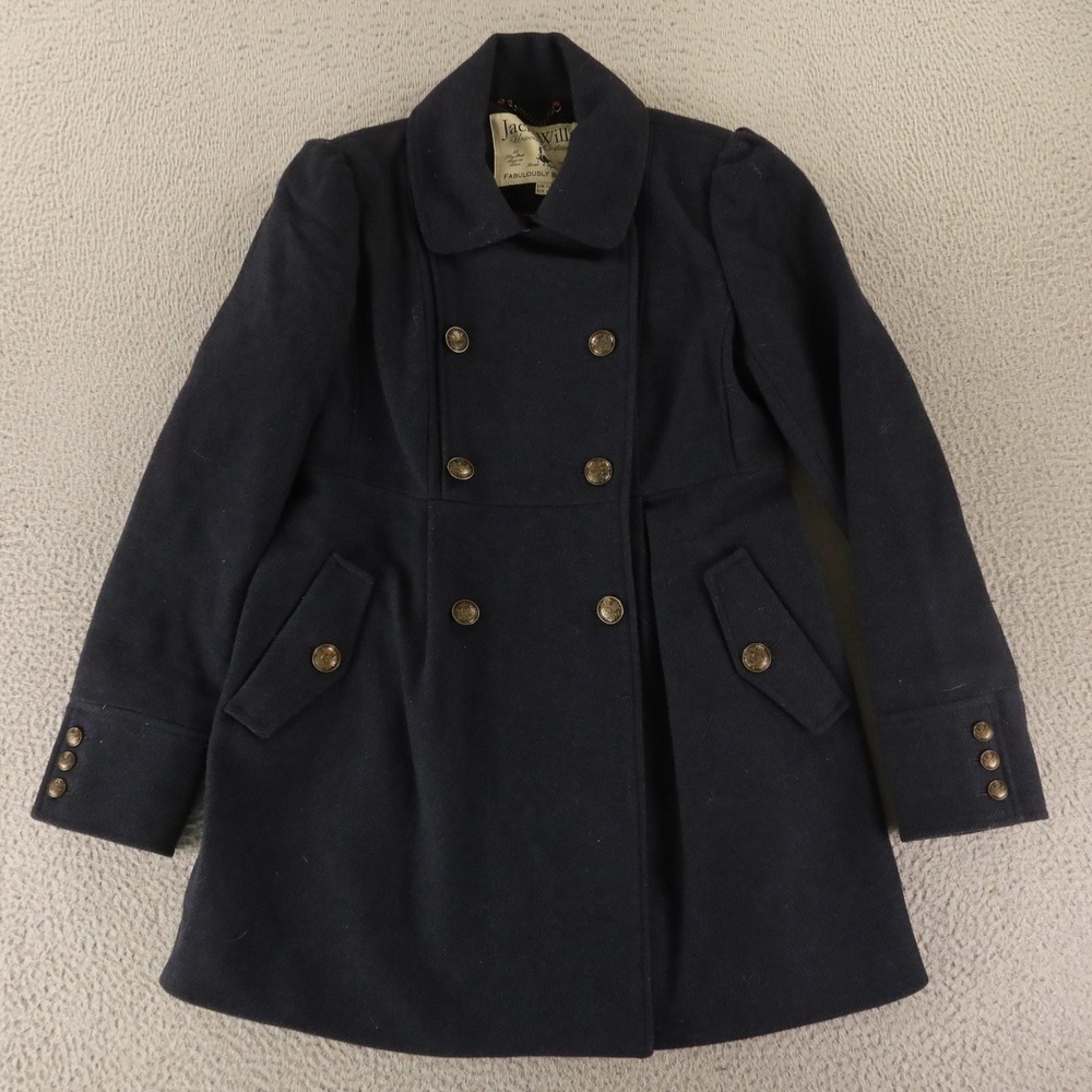 Jack Wills Coat Womens 8 Blue Wool Navy Coat Peacoat British Double Breasted